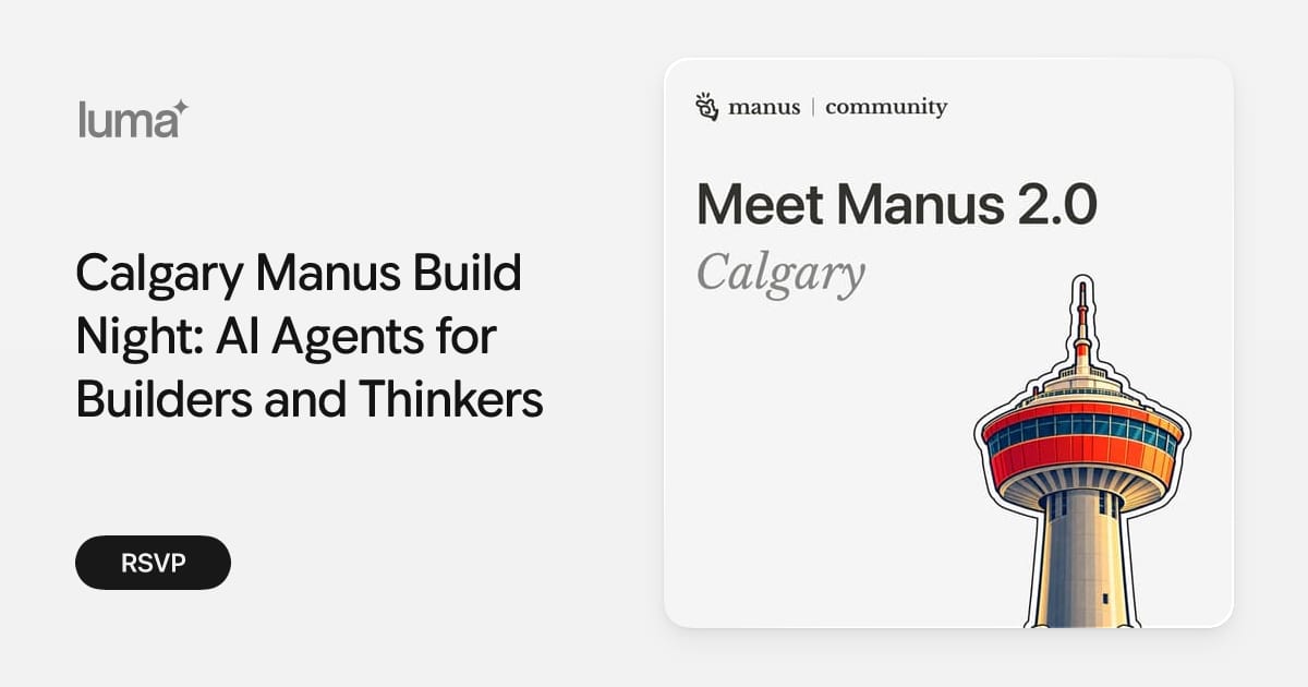 Event card for Calgary Manus Build Night: AI Agents for Builders and Thinkers