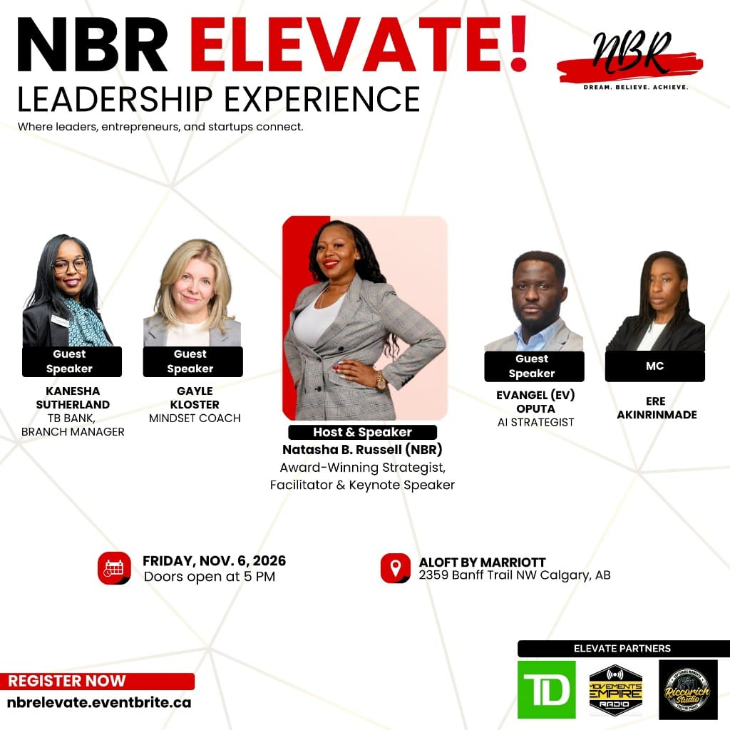 Speaker lineup for NBR Elevate Leadership Experience on 6 November 2026, with Ev Oputa as a guest speaker