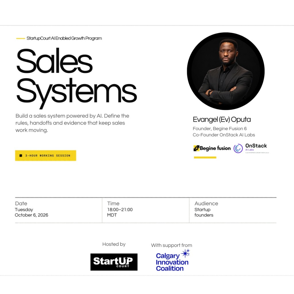 Flyer for the Sales Systems working session for StartUP Court founders, 6 October 2026