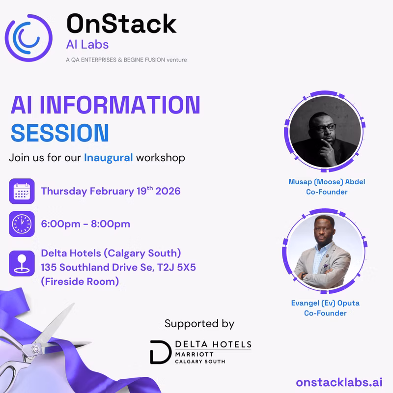 Flyer for an OnStack AI Labs information session in Calgary