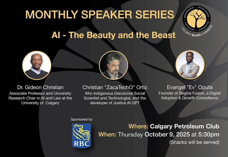 Flyer for a Calgary Black Chamber speaker series session on AI