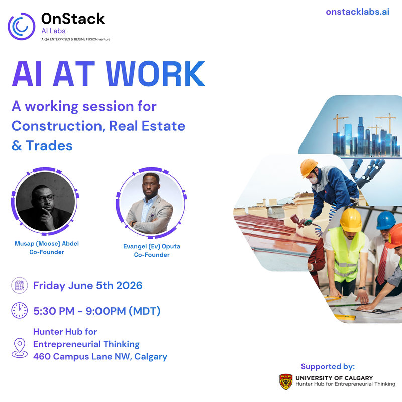 Flyer for AI at Work, a working session for construction, real estate and trades